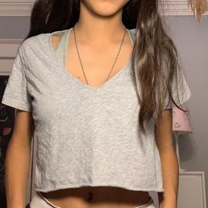 Simple Brandy Melville Grey V-Neck T-Shirt